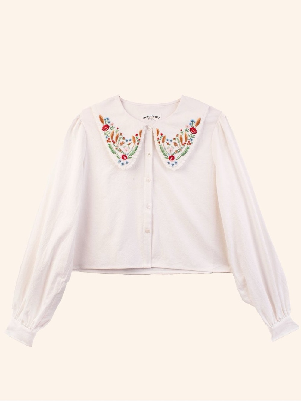 Meadows Foxglove button down shirt floral embroidered collar